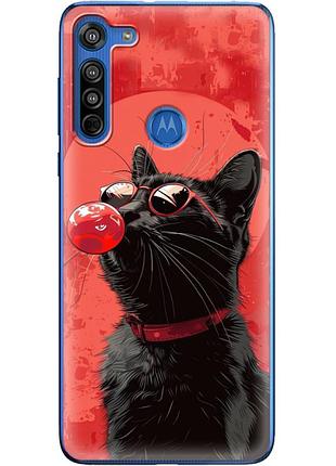 Чехол силиконовый с картинкой на motorola g8 (стильный котик)