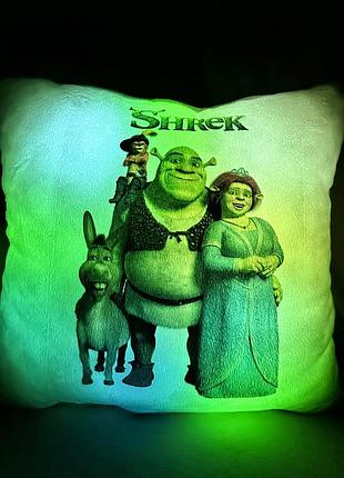 Детская подушка ночник шрек - мягкая светящаяся подушка shrek - мягкая игрушка шрек мех плюш