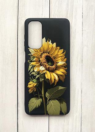 Матовый чехол на samsung galaxy m54 черный :: подсолнечник (принт 274)