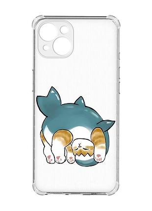 Чехол с утолщенными углами на iphone 15 plus :: котенок акула (принт 378)