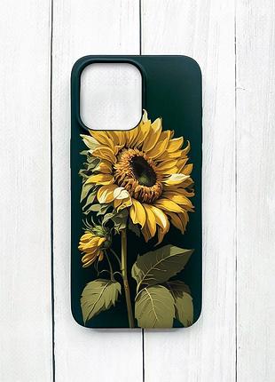 Матовий чохол на iphone 15 pro max чорний соняшник (принт 274)