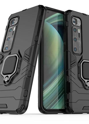 Чехол fiji ring для xiaomi mi 10 ultra бронированный бампер с кольцом подставкой черный
