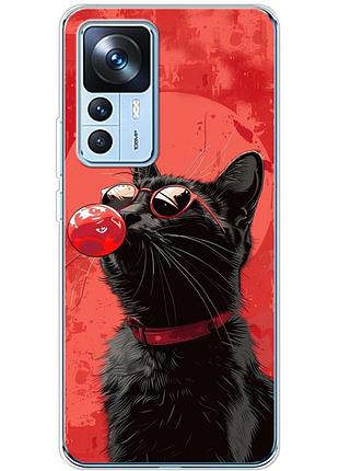 Чехол силиконовый с картинкой на xiaomi 12t pro (стильный котик)