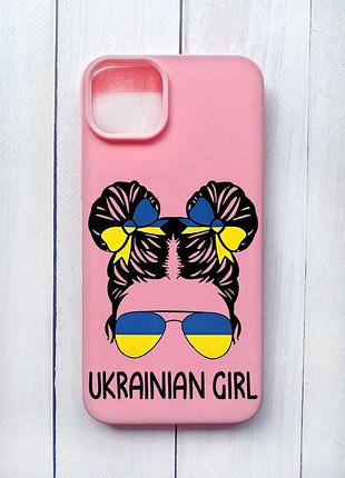 Матовий чохол на iphone 15 plus рожевий :: українська дівчина (принт 113)
