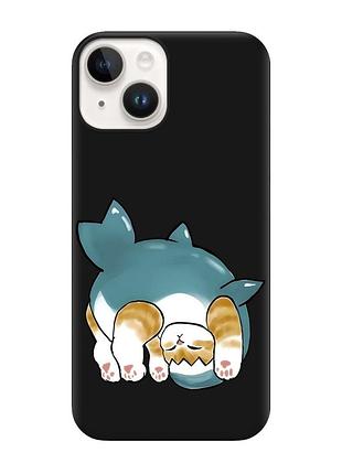 Матовий чорний чохол на apple iphone 14 :: котик акула (принт 378)