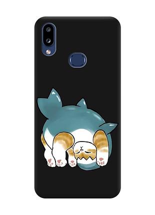 Матовый черный чехол на samsung galaxy a10ѕ a107 :: котенок акула (принт 378)