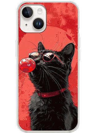 Чехол силиконовый с картинкой на iphone 15 plus (стильный котик)