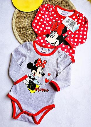 Бодіки та пісочники 62-68см disney baby minnie😍боді з довгим рукавом набір з 2 шт😍бодіки для новонародженних
