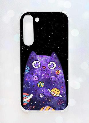 Чехол с утолщёнными углами на samsung galaxy s23 plus :: фиолетовая кошка (принт 361)