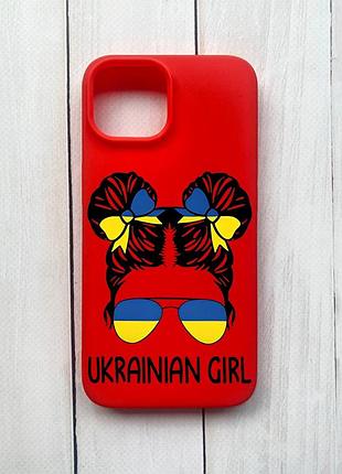 Матовый чехол на iphone 15 красный :: украинская девушка (принт 113)
