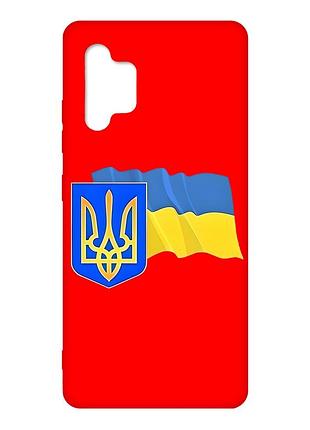 Матовый красный чехол на samsung galaxy a32 :: тризуб и флаг украины (принт 384)