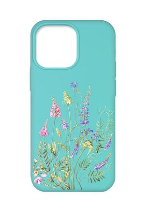 Матовый бирюзовый чехол на apple iphone 13 pro :: цветочная идиллия (принт 382)