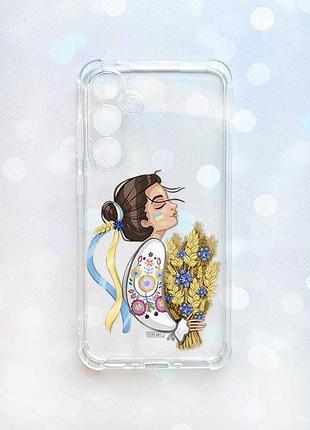 Чехол с утолщенными углами на samsung galaxy a35 (a356) :: украинка с колосками (принт 172)