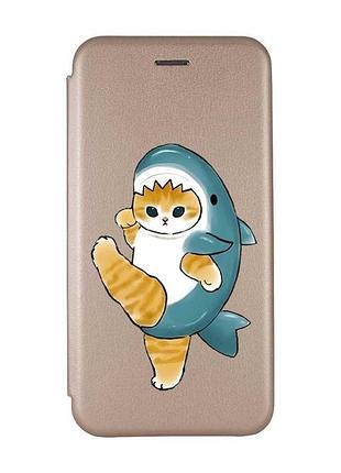 Чехол-книжка с рисунком для samsung galaxy a02/a022 (2021) золотой :: котенок акула (принт 380)
