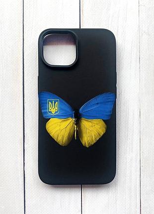 Матовий чохол на iphone 15 чорний :: метелик україна (принт 255)