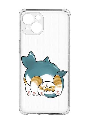 Чохол із потовщеними кутами на iphone 15 :: котик акула (принт 378)