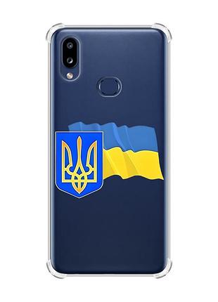 Чехол с утолщенными углами на samsung galaxy a10s (a107) :: тризуб и флаг украины (принт 384)