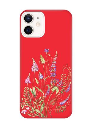Матовый красный чехол на apple iphone 12 / 12 pro (6.1) :: цветочная идиллия (принт 382)