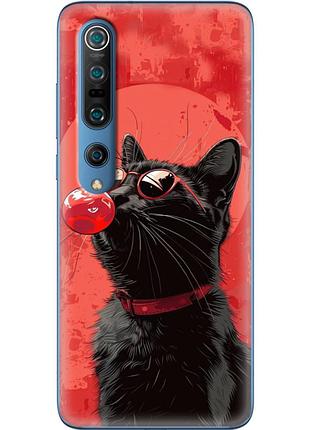 Чехол силиконовый с картинкой на xiaomi mi 10 pro (стильный котик)