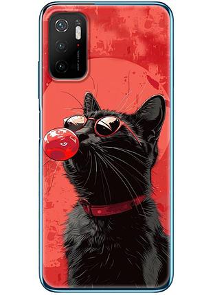 Чехол силиконовый с картинкой на xiaomi poco m3 pro (стильный котик)