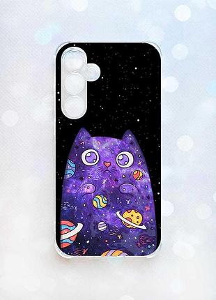 Чехол с утолщенными углами на samsung galaxy a35 (a356) :: фиолетовая кошка (принт 361)