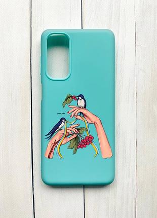 Матовый чехол на samsung galaxy m54 бирюзовый :: ласточки (принт 15)
