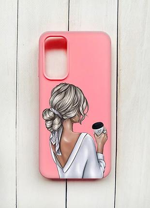 Матовый чехол на samsung galaxy a15 (a155) / m15 розовый :: девушка с латте (принт 227)