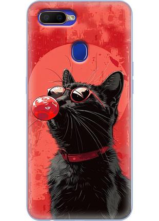 Чехол силиконовый с картинкой на oppo a12 (стильный котик)