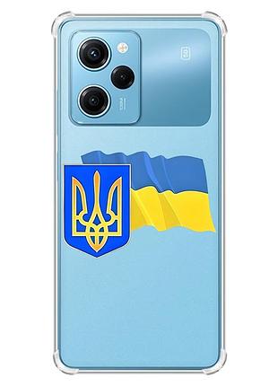Чехол с утолщенными углами на xiaomi redmi note 12 pro speed 5g :: тризуб и флаг украины (принт 384)