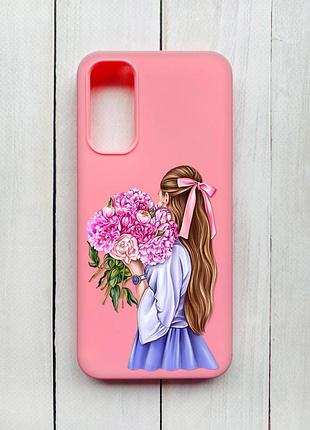 Матовий чохол на samsung galaxy a14 5g рожевий :: дівчина з півоніями (принт 11)