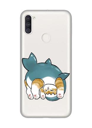 Прозрачный чехол на samsung galaxy a11 :: котенок акула (принт 378)