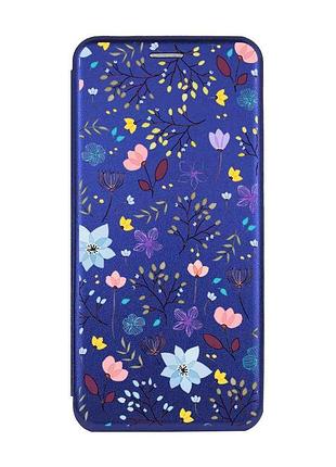 Чехол-книжка с рисунком для samsung galaxy а25 (a256) синий :: цветочный фон (принт 267)
