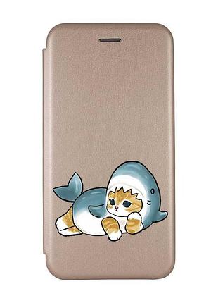 Чехол-книжка с рисунком для samsung galaxy a02/a022 (2021) золотой :: котенок акула (принт 355)
