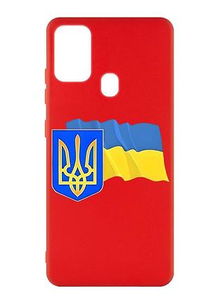 Матовый красный чехол на samsung galaxy m30s/m21 :: тризуб и флаг украины (принт 384)