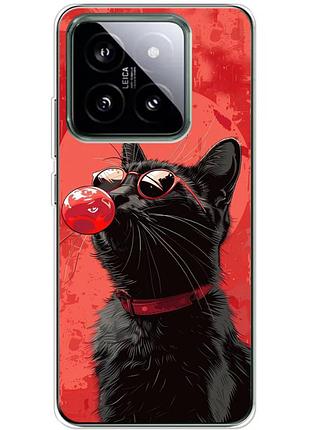 Чехол силиконовый с картинкой на xiaomi 14 pro (стильный котик)