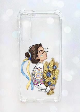 Чехол с утолщёнными углами на samsung galaxy s23 plus :: украинка с колосками (принт 172)