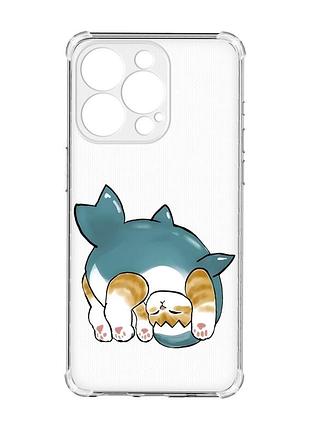 Чехол с утолщенными углами на iphone 15 pro max :: котенок акула (принт 378)