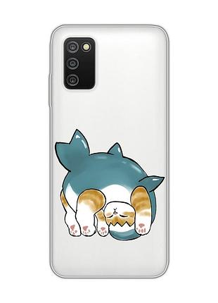 Прозрачный чехол на samsung galaxy a03s :: котенок акула (принт 378)