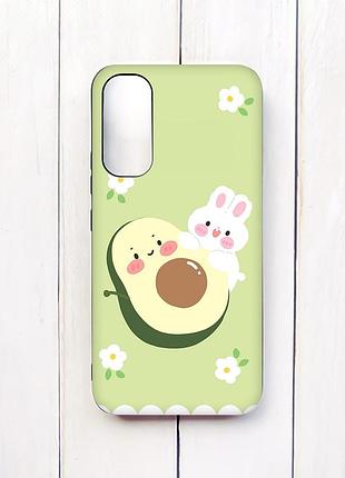 Матовый чехол с черными боками на samsung a34 5g :: авокадо и зайчонок (принт 311)