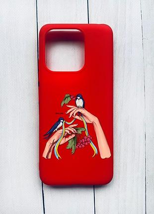 Матовый чехол на xiaomi redmi 12c красный :: ласточки (принт 15)