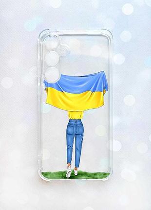 Чехол с утолщенными углами на samsung galaxy a35 (a356) :: девушка с флагом (принт 263)
