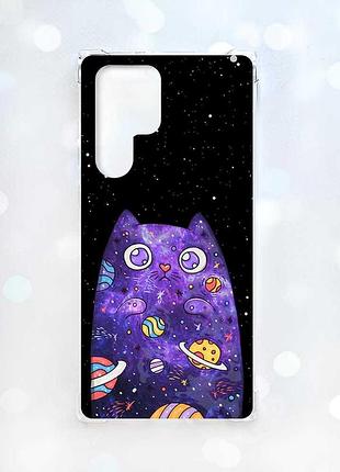 Чохол з потовщеними кутами на samsung galaxy s22 ultra :: фіолетова кішка (принт 361)