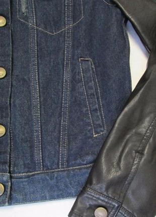 Джинсова куртка з рукавами з еко шкіри "l"6 фото