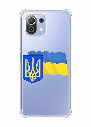 Чехол с утолщёнными углами на xiaomi mi 11 lite :: тризуб и флаг украины (принт 384)