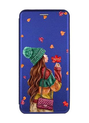 Чехол-книжка с рисунком для samsung galaxy а25 (a256) синий :: девушка с листьями (принт 221)