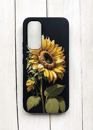 Матовый чехол на samsung galaxy a54 5g (a546) черный :: подсолнечник (принт 274)