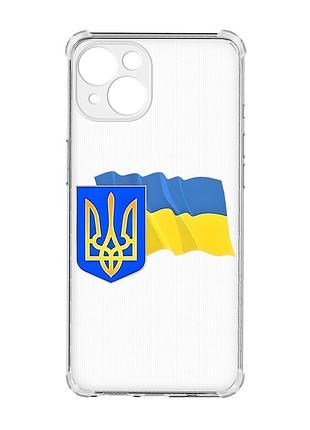 Чехол с утолщенными углами на iphone 15 :: тризуб и флаг украины (принт 384)