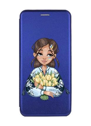 Чехол-книжка с рисунком для samsung a55 (a556) синий :: девушка с тюльпанами (принт 22)