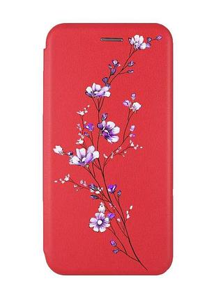 Чехол-книжка с рисунком для xiaomi redmi 12c красный :: веточка цветов (принт 278)