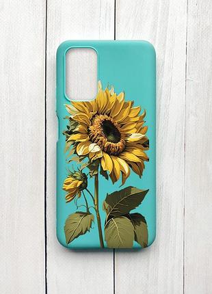 Матовый чехол на xiaomi redmi 9t бирюзовый :: подсолнечник (принт 274)